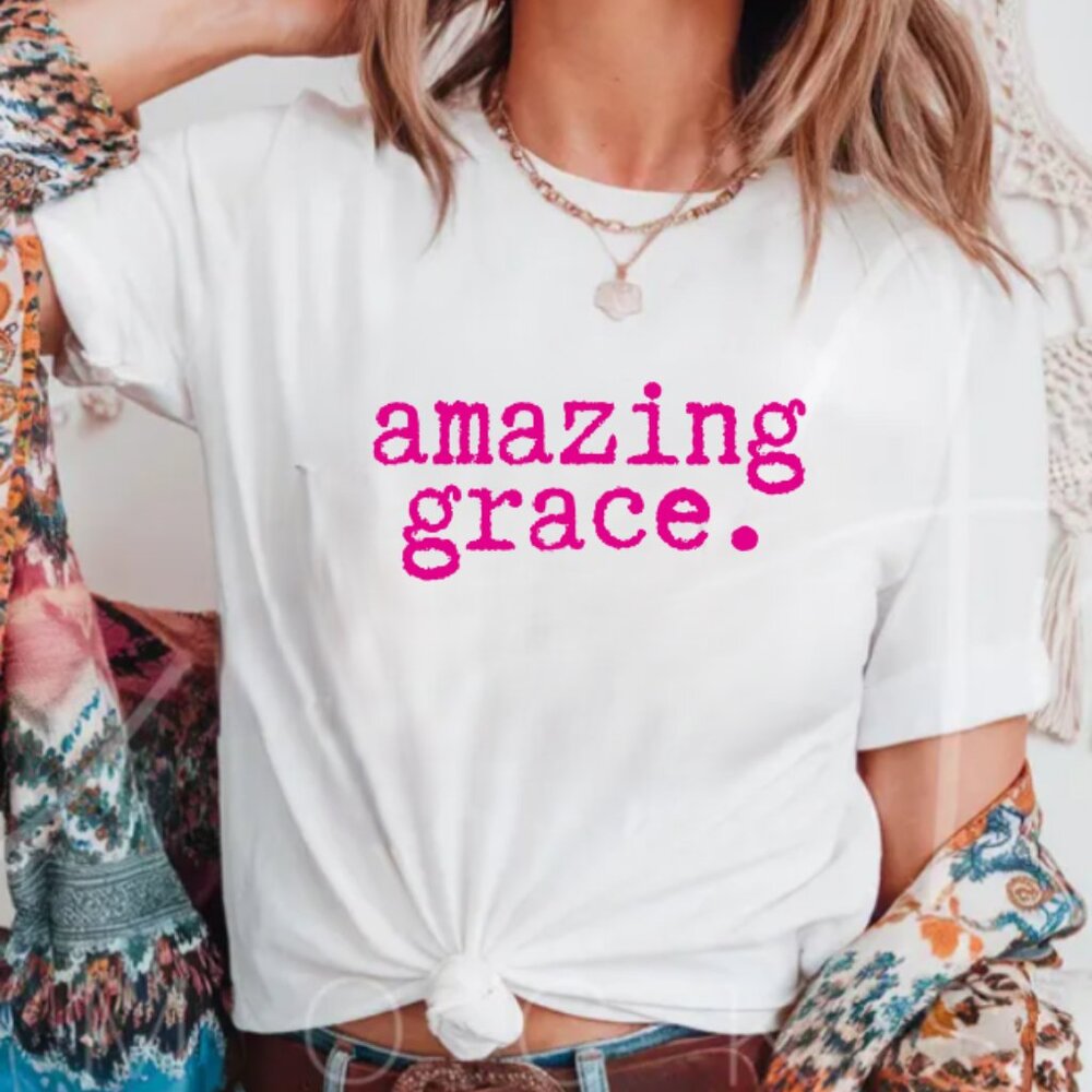 Amazing Grace Tee Pink (White Tee/New)